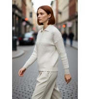 Kadın Oversize Saç Örgü Polo Yaka Triko Kazak Düşük Uzun Kollu Kışlık Rahat Basic Şıklık Kaliteli
