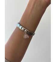 Çelik İtalyan Lotus Charm  Bileklik ve Tekli Charm Ayarlanabilir İtalyan Charm Çelik Bileklik 18cm  (Gümüş)