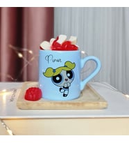 Power Puff Girls Tasarımlı Kişiye Özel Mavi Türk Kahvesi Fincan