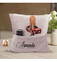 BK Gift Kişiye Özel Anne Karikatür Tasarımlı Organizer Kumanda ve Atıştırmalık Cepli Pembe Kırlent Yastık-2 Arkadaşa Hediye, Cepli Yastık