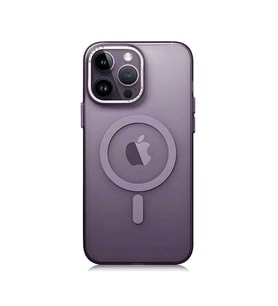 iPhone 14 Pro Kılıf Magsafe Şarj Özellikli Buzlu Tuval Kılıf (Mor)