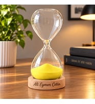 Ahşap Kaideli Cam Kum Saati 30 Dakika 20 x 10 cm Dekoratif Masaüstü Zaman Ölçer - Sarı