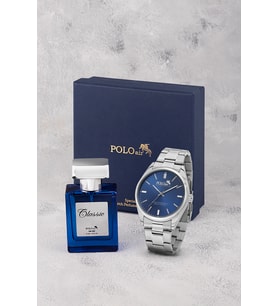 Polo Air Klasik Metal Kordon Erkek Kol Saati Ve 55 ml Parfüm Seti Gümüş Lacivert Renk ST-5024E2