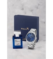 Polo Air Klasik Metal Kordon Erkek Kol Saati Ve 55 ml Parfüm Seti Gümüş Lacivert Renk ST-5024E2