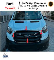 Ford Transit Krom Ön Panjur Çerçevesi 4 Parça 2019 Üzeri Paslanmaz Çelik (Gümüş)