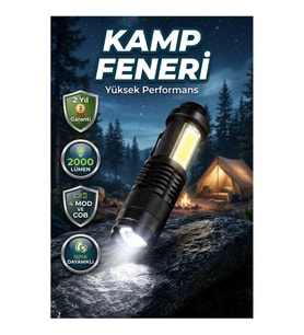 USB Şarjlı 4 Modlu LED El Feneri Kamp ve Outdoor Kullanım İçin