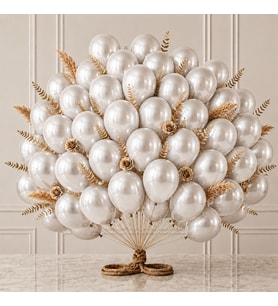 Beyaz Renk Lateks Metalik Balon (30 cm) - 50 Adet
