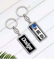 BK Gift Kişiye Özel Plakalı Dodge Logolu Çift Taraflı Gümüş Krom Anahtarlık-1