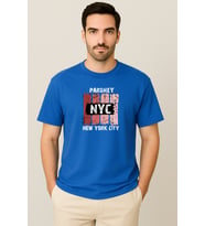 Erkek - Kadın %100 Pamuk New York City Parshey Baskılı Yarım Kollu Bisiklet Yaka T-Shirt (Mavi)