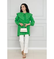 Geniş Yaka İncili Tunik-Benetton Yeşili