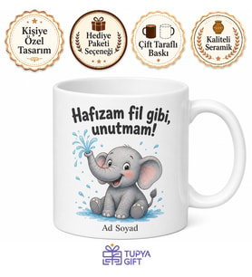 Hortumuyla Su Püskürten Fil Çizimli Unutmayan Hafıza Esprili Kupa Hediye Bardak