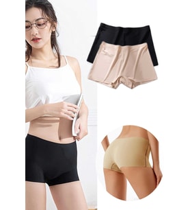 2 Adet Kadın Dikişsiz Görünmez İz Yapmaz Mini Şort Boxer Siyah Ten