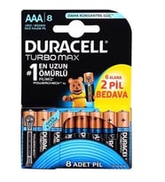 Duracell Turbo Max Alkalin LR03 1.5V AAA İnce 8 Li Pil