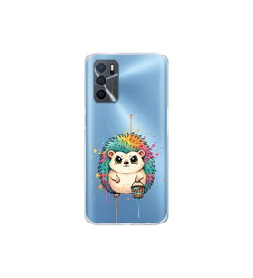 Oppo A16 ile Uyumlu Splash Kirpi Tasarımlı Şeffaf Silikon Kılıf