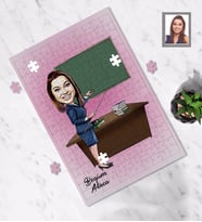 Kişiye Özel Öğretmen Karikatürlü A3 240 Parça Puzzle Bayan-18