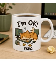 Kişiye Özel “I’m OK!” İsimli Uykucu Kedi Ofis Kupası
