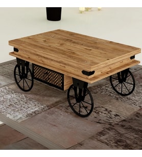 Dora Tekerlekli Akıllı Sehpa Atlantik Çam Renkli Metal Ayaklı 2 Çekmeceli Çok Amaçlı 90x43x60 Cm