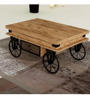 Dora Tekerlekli Akıllı Sehpa Atlantik Çam Renkli Metal Ayaklı 2 Çekmeceli Çok Amaçlı 90x43x60 Cm