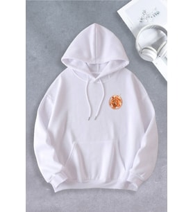 Unisex Kadın Erkek Tiger Baskılı Oversize Sweatshirt (Beyaz)