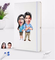 BK Gift Kişiye Özel Sevgililer Karikatürlü Beyaz Termo Deri Defter 16x24cm Model 101