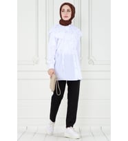 Pelerinli İncili Tunik-Beyaz