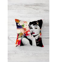 Audrey Hepburn Renkli Çift Tarafı Baskı Gizli Fermuarlı Yastık Kılıfı Kırlent Koltuk Yastık Kılıfı (Siyah-Gri)