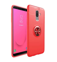 Samsung Galaxy J8 Kılıf Mıknatıslı Yüzüklü Standlı Yumuşak Silikon Kapak Ravel (Kırmızı)