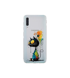 Samsung Galaxy A30S ile Uyumlu Splash Kedi Tasarımlı Şeffaf Silikon Kılıf