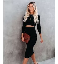 Kadın Uzun Kollu Bisiklet Yaka Bel Dekolteli Krep Midi Boy Elbise (Siyah)