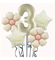 Krem Yıldız 3 Yaş Happy Birthday Yıldız Rakam Folyo Balon Set