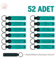 Düğün Ve Nişan İçin Hediye, 52'li Set, Kişisel Mesajlı Deri Hediyelik Anahtarlık, K Turkuaz & Laci