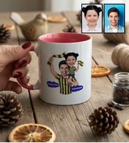 Kişiye Özel Karikatürlü Sarı Lacivert Taraftar Baba Kız Kupa Bardak Babalar Günü Hediyesi