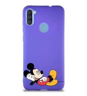 Samsung Galaxy M11 Soft Premier Kapak Mickey Mouse-F Tasarımlı Silikon Kılıf - Mor (Şeffaf)