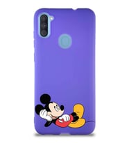 Samsung Galaxy M11 Soft Premier Kapak Mickey Mouse-F Tasarımlı Silikon Kılıf - Mor (Şeffaf)
