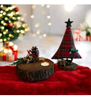 Ekose Çam Ağacı ve Kütük Dekoratif Tekli Tealight Mum