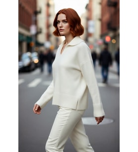 Kadın Oversize Polo Yaka Düşük Kol Triko Kazak Kışlık Kombinlerinize Modern Rahatlık Katacak Şık