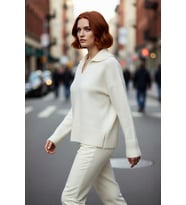 Kadın Oversize Polo Yaka Düşük Kol Triko Kazak Kışlık Kombinlerinize Modern Rahatlık Katacak Şık
