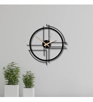 Metal Duvar Saati Çerçeve Detaylı Geometrik Görünüm Rakamsız Dekoratif Saat (Siyah)