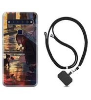 TCL 10L 10 Plus 10SE 20E 20SE 30 L7 Kılıf Boyun Askılı Silikon Kız ve Kedi 1762