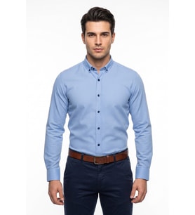 Erkek Slim Fitt Uzun Kol Petek Dokulu Gömlek BGL-ST05628