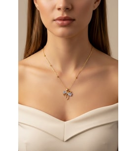 Altın Renk Damla Fiyonk Model Top Zincir Çelik Kolye - 3695