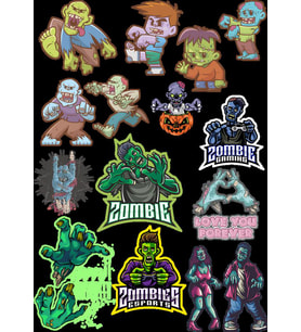 Zombie Sticker Set-1 11 Parça Telefon, Tablet, Defter, Laptop Sticker