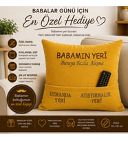 Babalar Günü Hediyesi Babamın Yeri Kumanda Cepli Nakışlı Dekoratif Yastık TV Kumandalık Organizer Yastık