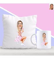 BK Gift Kişiye Özel Flamingolu Kız Karikatürlü Yastık ve Kupa Seti-1 (Model 1)