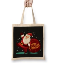 Yılbaşı Yeni Yıl Konseptli Merry Christmas Noel Baba 02 Bez Çanta Uzun Saplı