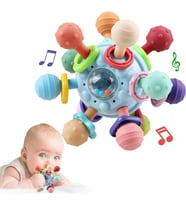 Toys Bebek Montessori Duyusal Diş Kaşıyıcı Top – Motor Becerileri Gelişim Oyuncağı - Çok Renkli Mavi