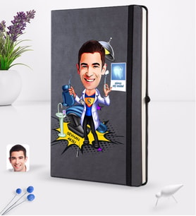 BK Gift Kişiye Özel Erkek Diş Hekimi Karikatürlü Siyah Termo Deri Defter 16x24cm Model 1