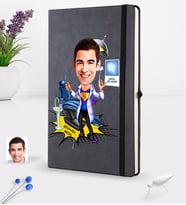 BK Gift Kişiye Özel Erkek Diş Hekimi Karikatürlü Siyah Termo Deri Defter 16x24cm Model 1