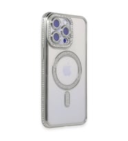Apple iPhone 15 Pro Kılıf Joke Simli Magneticsafe Kılıf - Gümüş