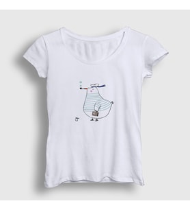 Presmono Kadın Beyaz Captain Seagull Martı T-Shirt 290323tt